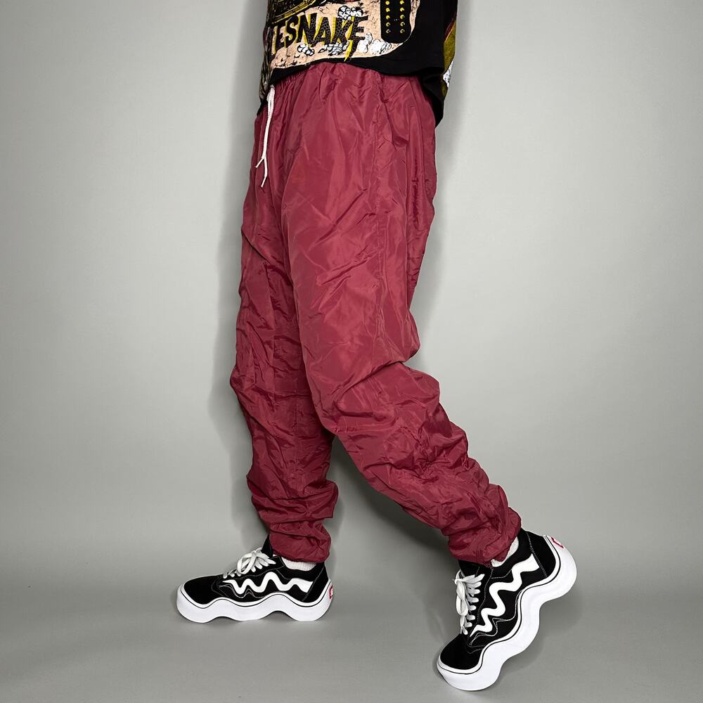 Vintage 90s Track Pants Mens XL Maroon Red Polyester Joggers Elastic Cuffs
